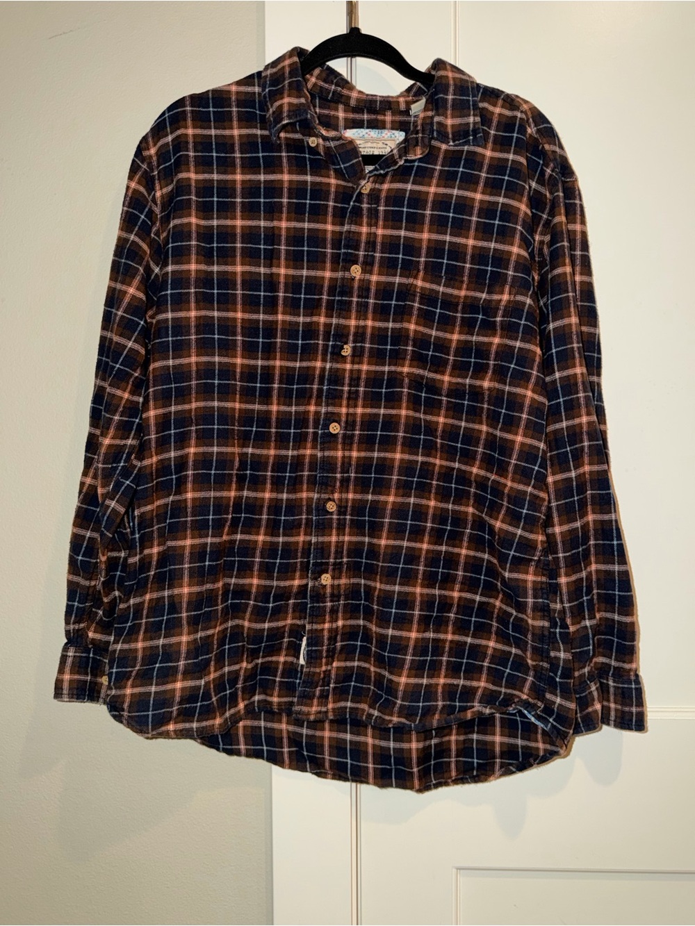 Vintage 1946 Navy and Brown Plaid Button-Down Shirt